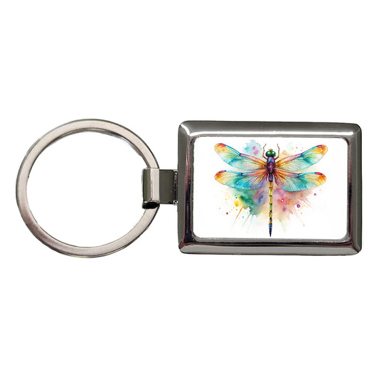 Dragonfly Colorful Background Watercolor Rectangle Metal Keychain