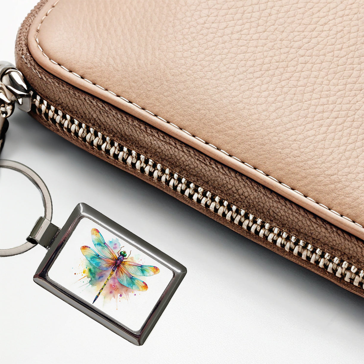 Dragonfly Colorful Background Watercolor Rectangle Metal Keychain