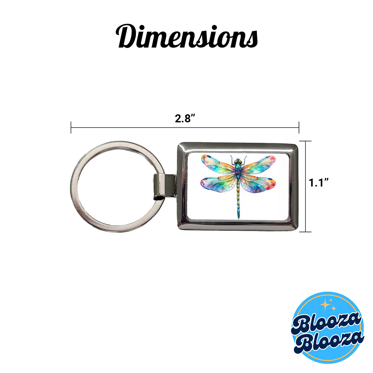 Dragonfly Rainbow Watercolor Rectangle Metal Keychain