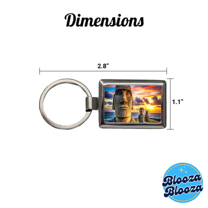 Easter Island Statues At Sunset Watercolor Rectangle Metal Keychain