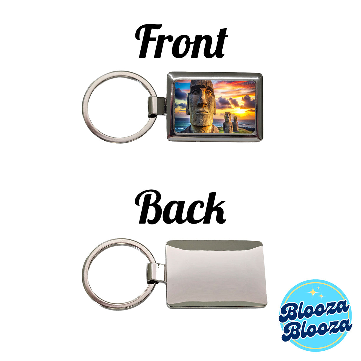 Easter Island Statues At Sunset Watercolor Rectangle Metal Keychain