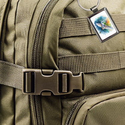 Egret In Flight Watercolor Rectangle Metal Keychain