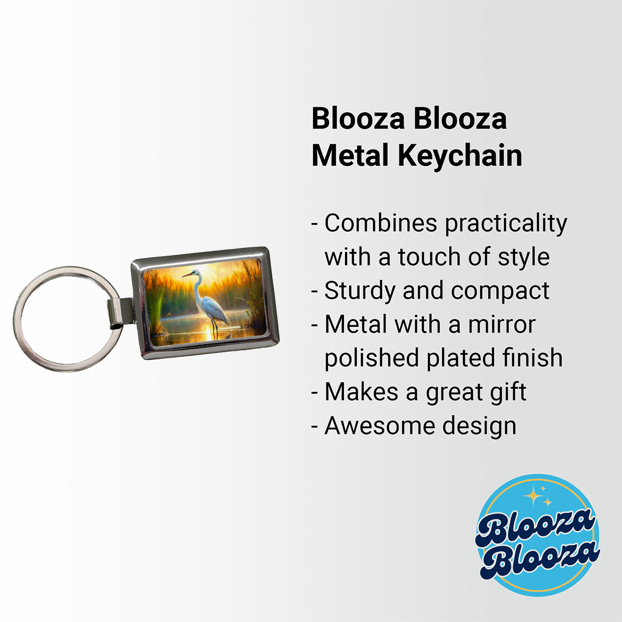 Egret Standing In Pond Backlit By The Sun Watercolor Rectangle Metal Keychain