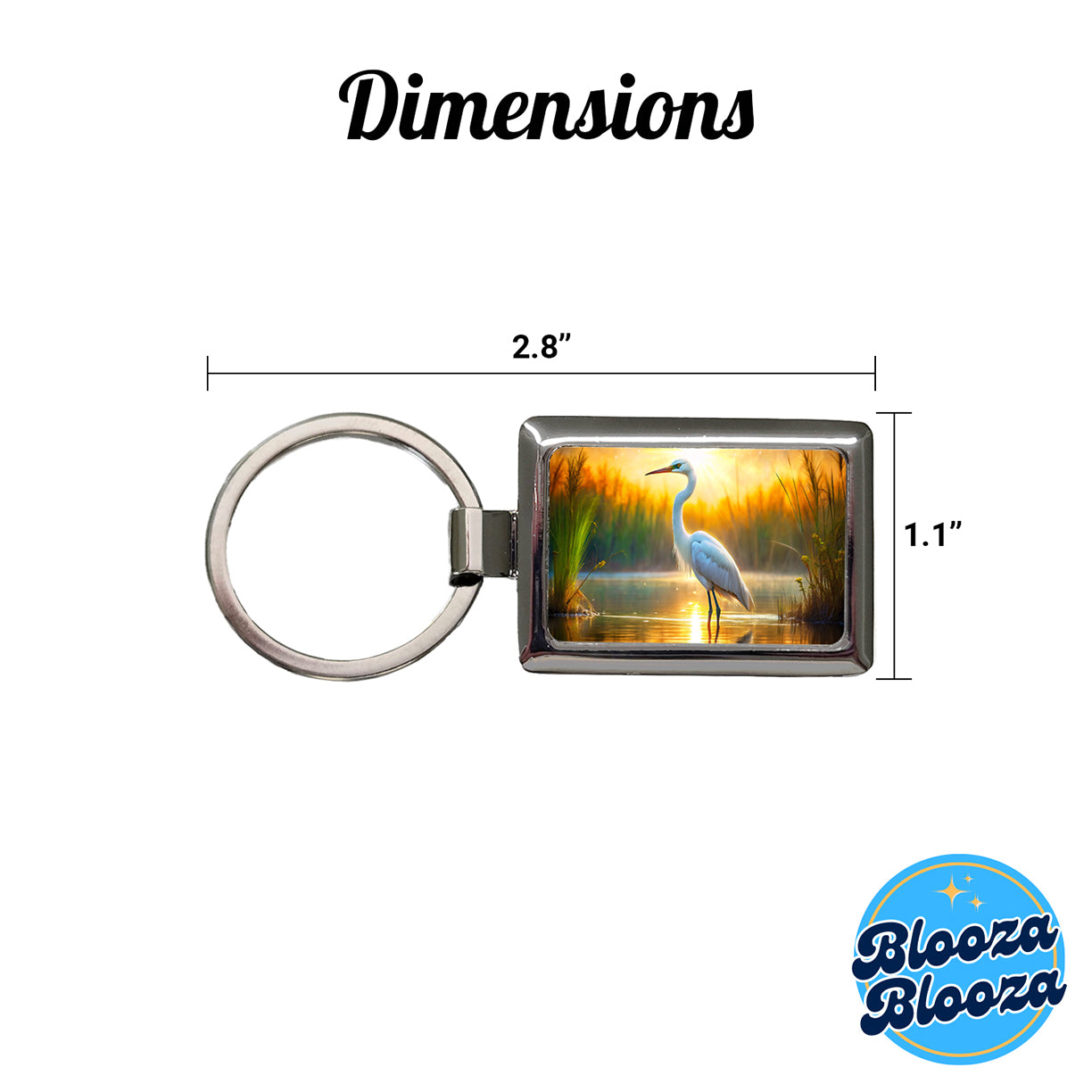 Egret Standing In Pond Backlit By The Sun Watercolor Rectangle Metal Keychain