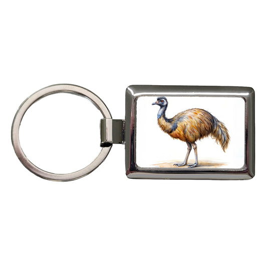 Emu Standing Watercolor Rectangle Metal Keychain