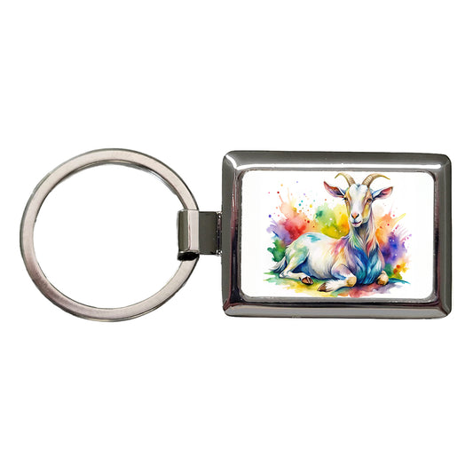 Fainting Goat Rainbow Colorful Watercolor Rectangle Metal Keychain