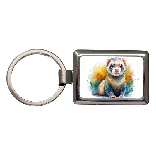 Ferret Colorful Watercolor Rectangle Metal Keychain