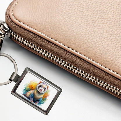 Ferret Colorful Watercolor Rectangle Metal Keychain