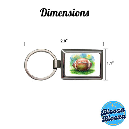Football Ball On Field Watercolor Rectangle Metal Keychain
