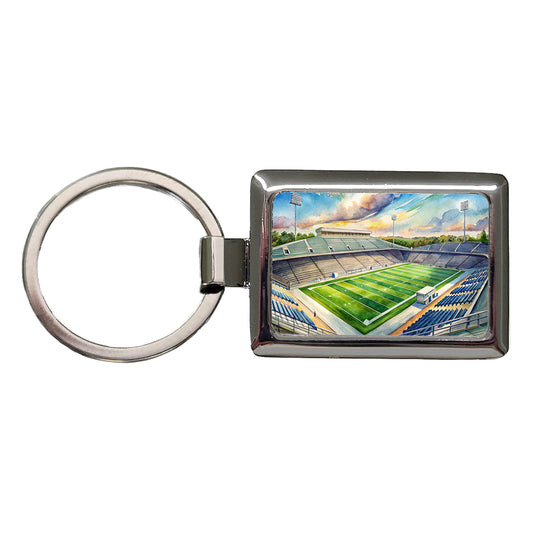 Football Game Field As Seen From Stadium Stands Watercolor Rectangle Metal Keychain
