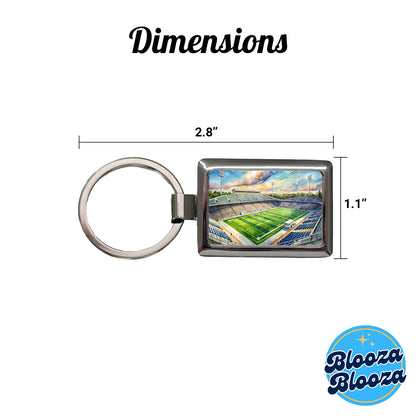 Football Game Field As Seen From Stadium Stands Watercolor Rectangle Metal Keychain