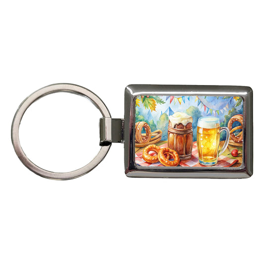 German Oktoberfest Beer Pretzel Watercolor Rectangle Metal Keychain