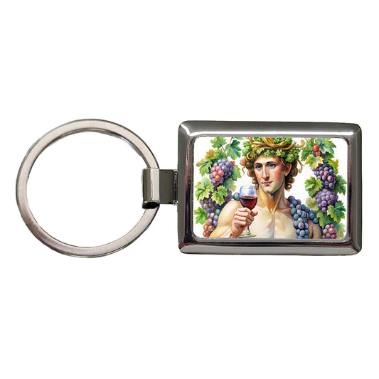 Greek God Bacchus With Wine And Grapes Rectangle Metal Keychain