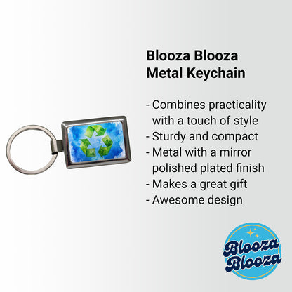 Green Recycle Symbol On A Blue Background Watercolor Rectangle Metal Keychain