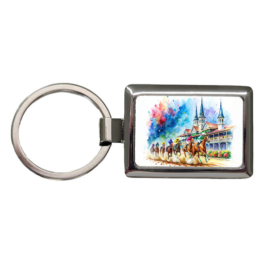 Horse Racing Derby Watercolor Rectangle Metal Keychain