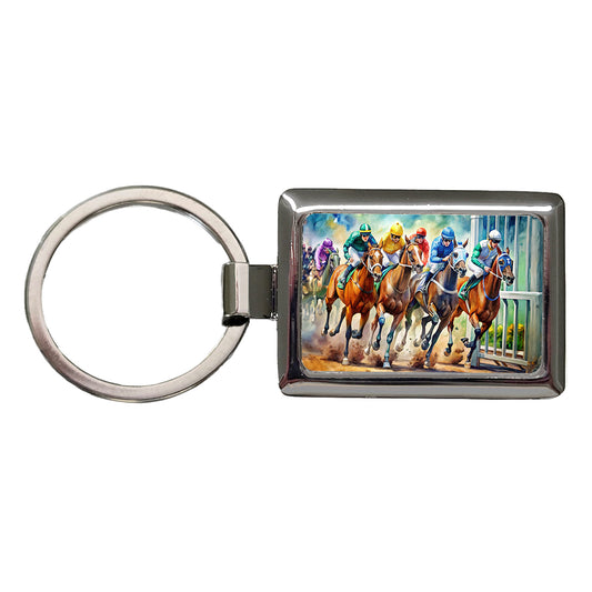 Horse Racing Track Rectangle Metal Keychain