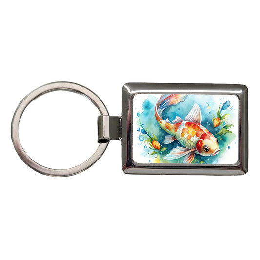 Koi Fish Watercolor Rectangle Metal Keychain