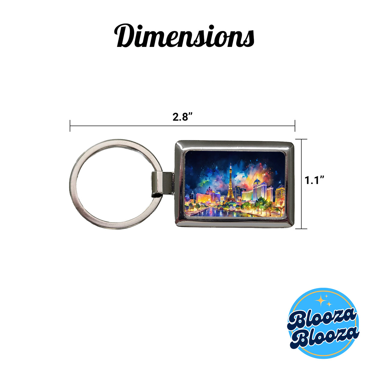 Las Vegas Strip At Night Watercolor Rectangle Metal Keychain