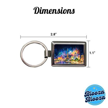 Las Vegas Strip At Night Watercolor Rectangle Metal Keychain
