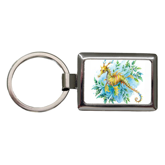 Leafy Seadragon Swimming Watercolor Rectangle Metal Keychain