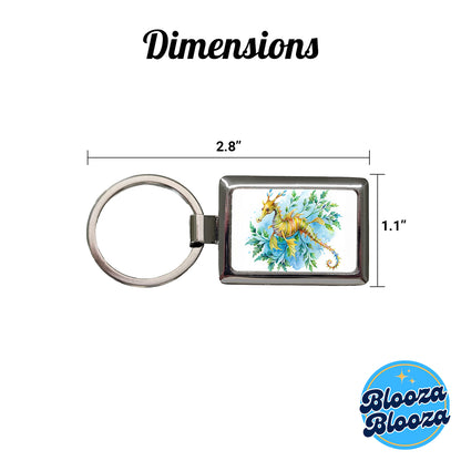 Leafy Seadragon Swimming Watercolor Rectangle Metal Keychain