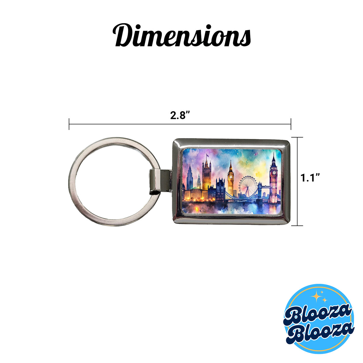 London Skyline At Night Scene Watercolor Rectangle Metal Keychain