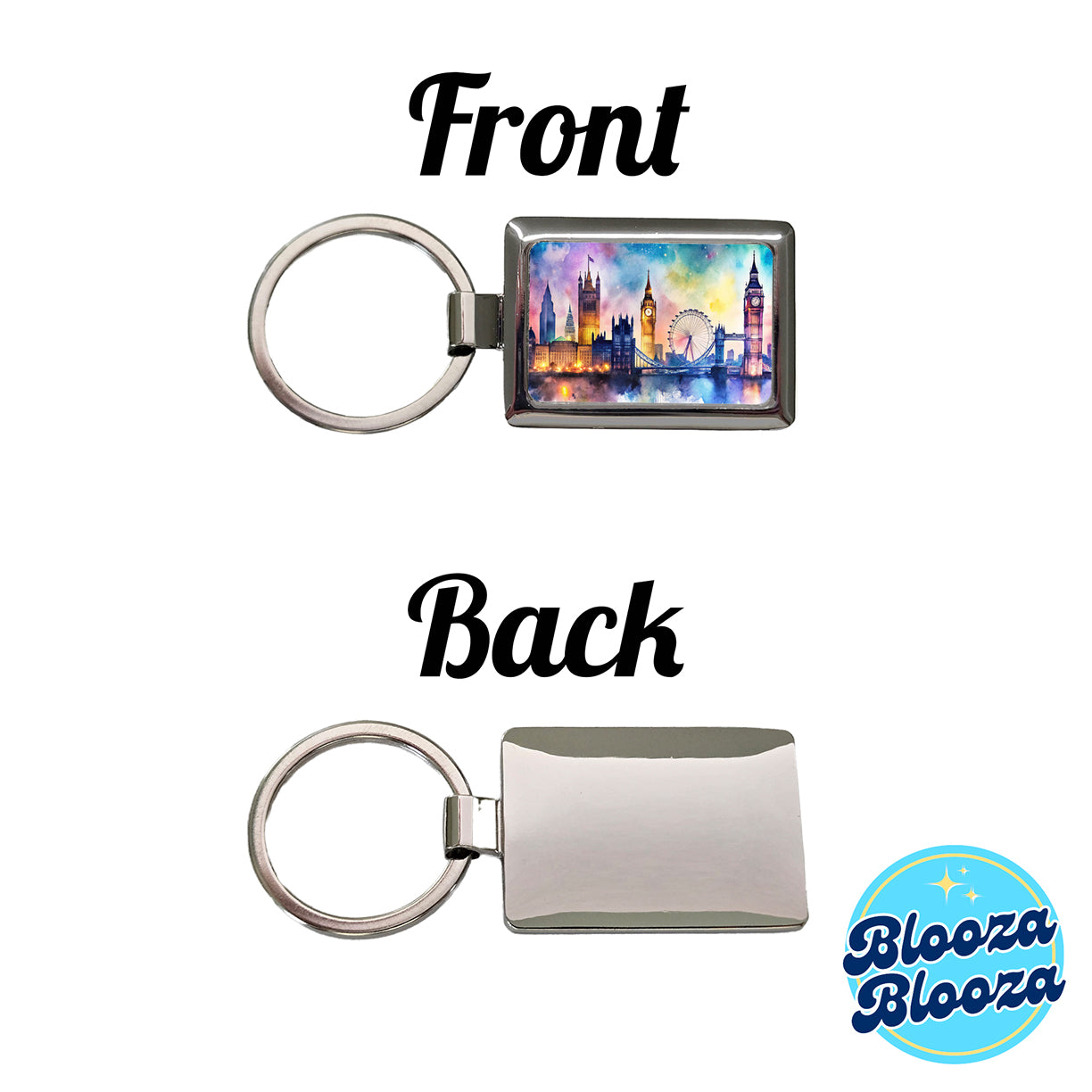 London Skyline At Night Scene Watercolor Rectangle Metal Keychain