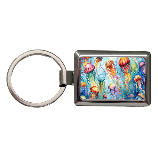 Lots Of Jellyfish Underwater Watercolor Rectangle Metal Keychain