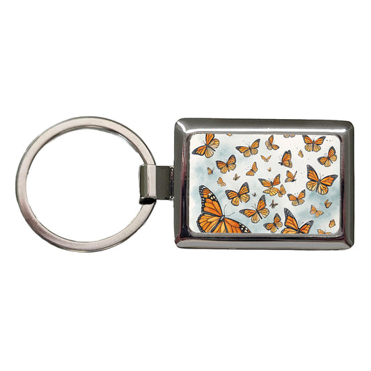 Lots Of Monarch Butterflies in Flight Rectangle Metal Keychain