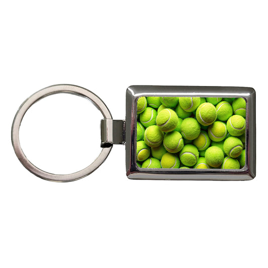 Lots Of Tennis Balls Rectangle Metal Keychain