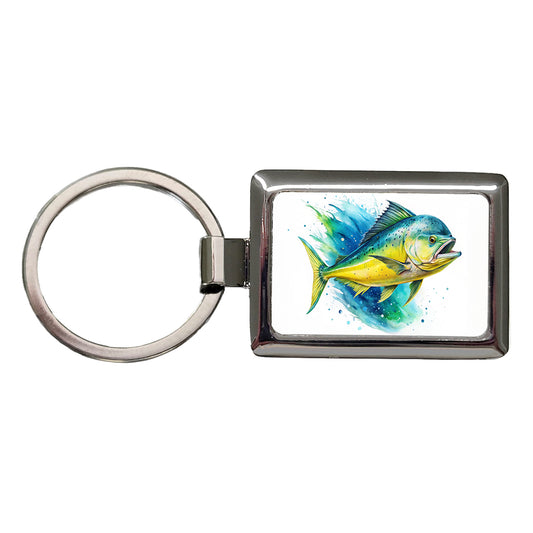 Mahi Mahi Fish Watercolor Rectangle Metal Keychain