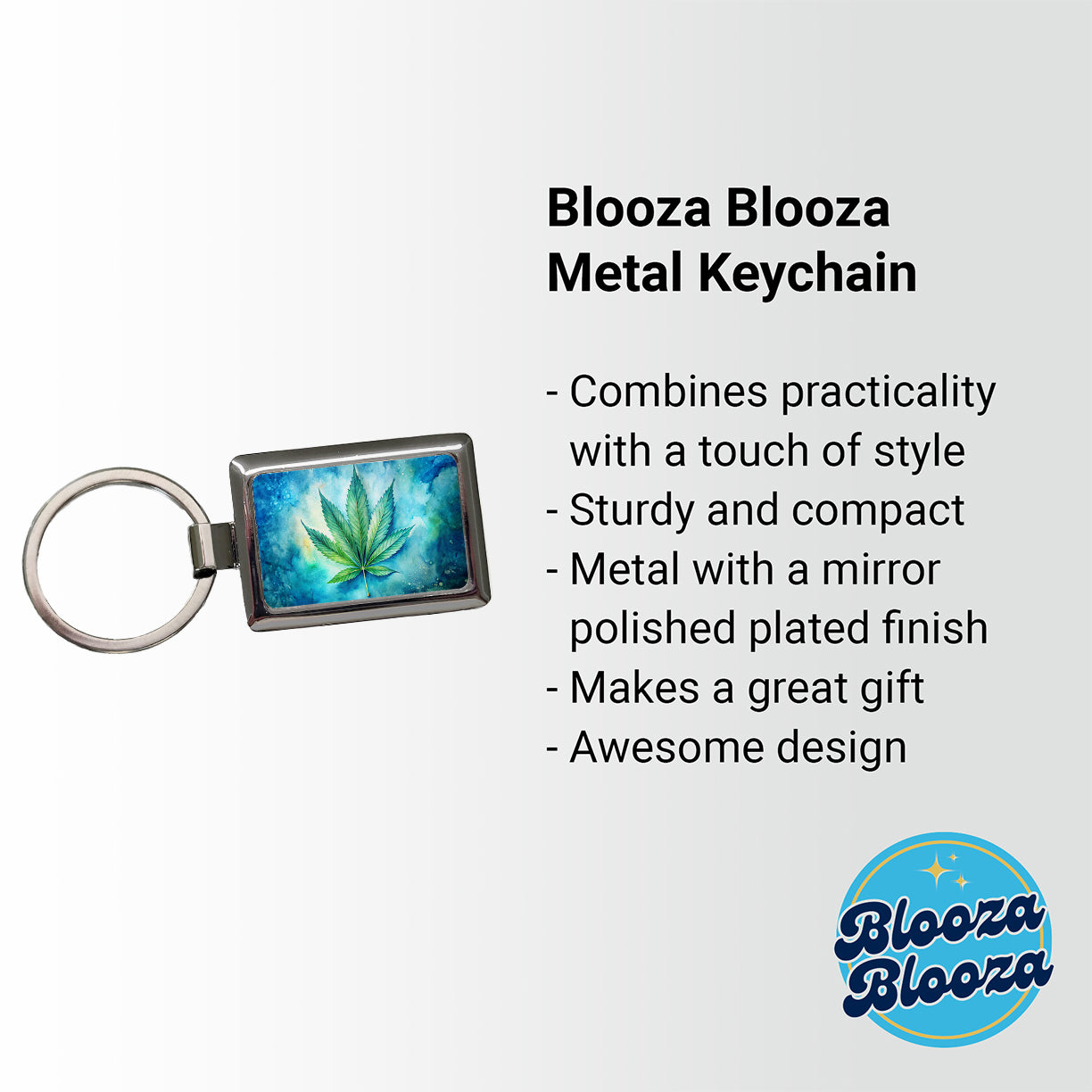 Marijuana Leaf on Blue Background Watercolor Rectangle Metal Keychain