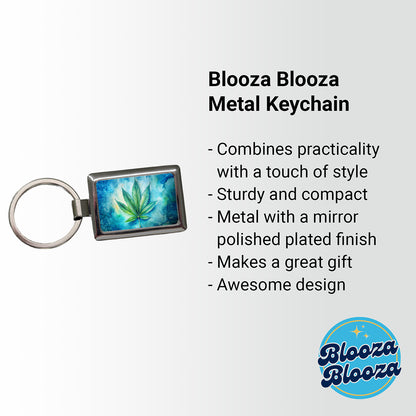 Marijuana Leaf on Blue Background Watercolor Rectangle Metal Keychain