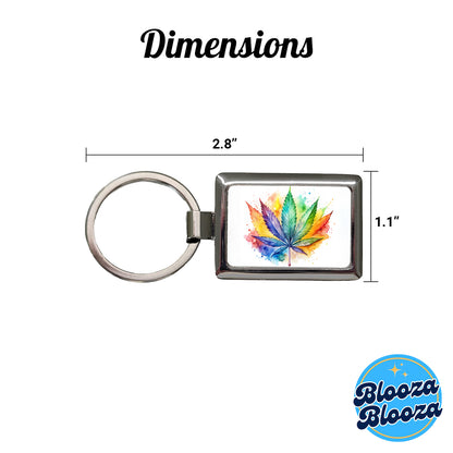 Marijuana Leaf Rainbow Watercolor Rectangle Metal Keychain