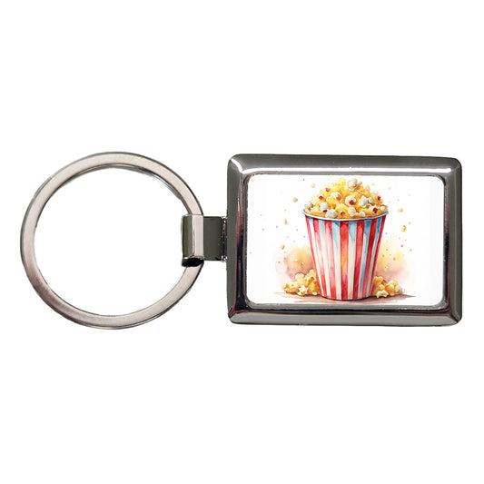 Movie Theater Popcorn Bucket Watercolor Rectangle Metal Keychain