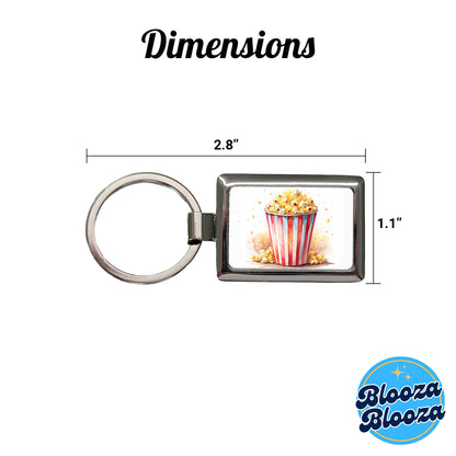 Movie Theater Popcorn Bucket Watercolor Rectangle Metal Keychain