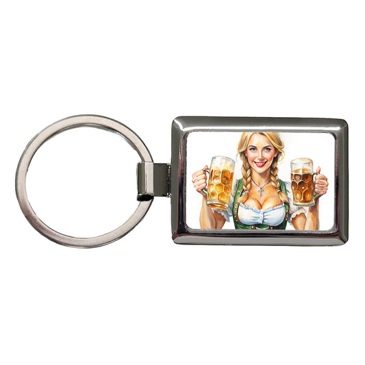 Oktoberfest German Barmaid With A Beer Mugs Rectangle Metal Keychain