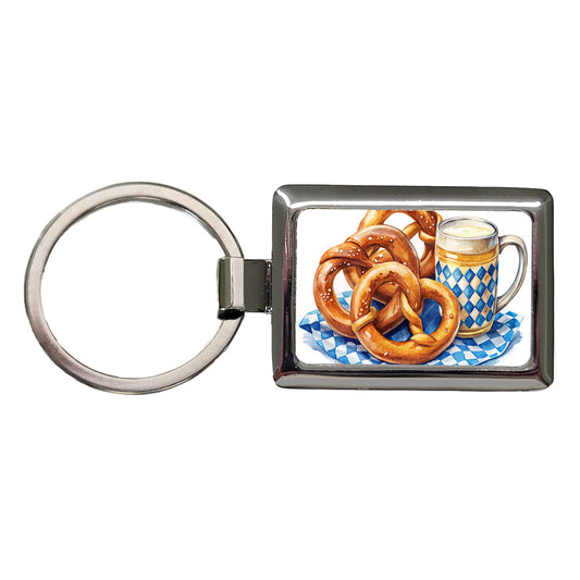 Oktoberfest German Pretzels Watercolor Rectangle Metal Keychain