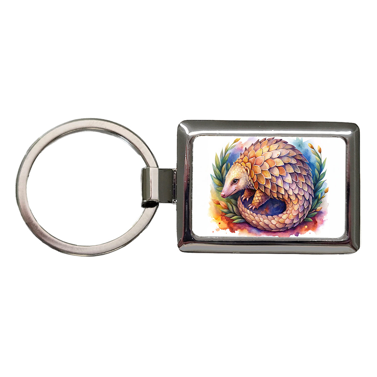 Pangolin Watercolor Rectangle Metal Keychain