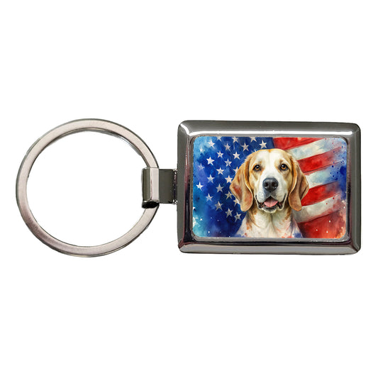 Patriotic Dog Watercolor American Flag Background Rectangle Metal Keychain