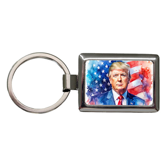 Patriotic Donald Trump American Flag Background Watercolor Rectangle Metal Keychain