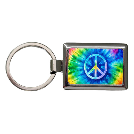 Peace Symbol Rainbow Hippie Tie Dye Background Rectangle Metal Keychain