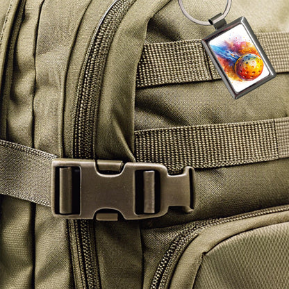 Pickleball Ball Rocketing Through The Air Watercolor Rectangle Metal Keychain