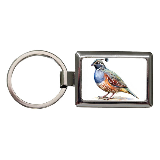 Quail Watercolor Rectangle Metal Keychain