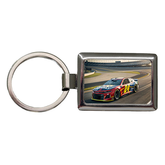 Racing Car Track Rectangle Metal Keychain