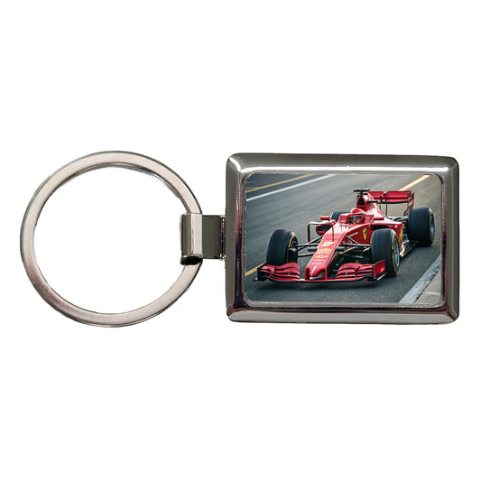Red Racing Sports Car Rectangle Metal Keychain