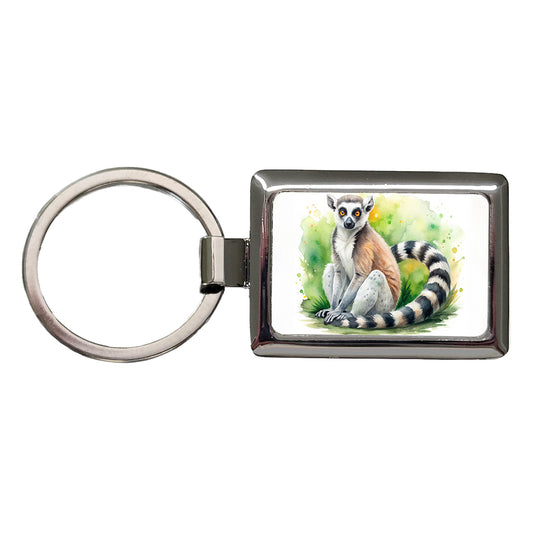 Ring-Tailed Lemur Watercolor Rectangle Metal Keychain