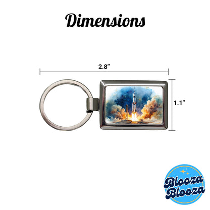 Rocket Spaceship Launch Sci-fi Watercolor Rectangle Metal Keychain