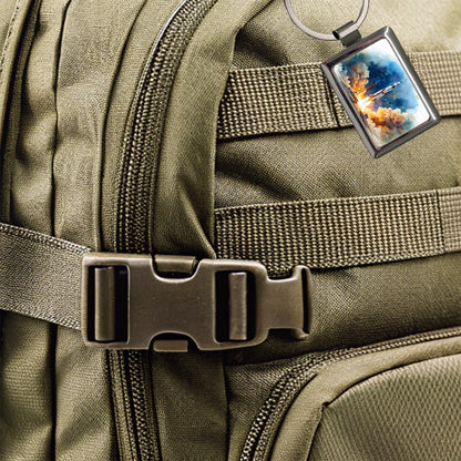 Rocket Spaceship Launch Sci-fi Watercolor Rectangle Metal Keychain