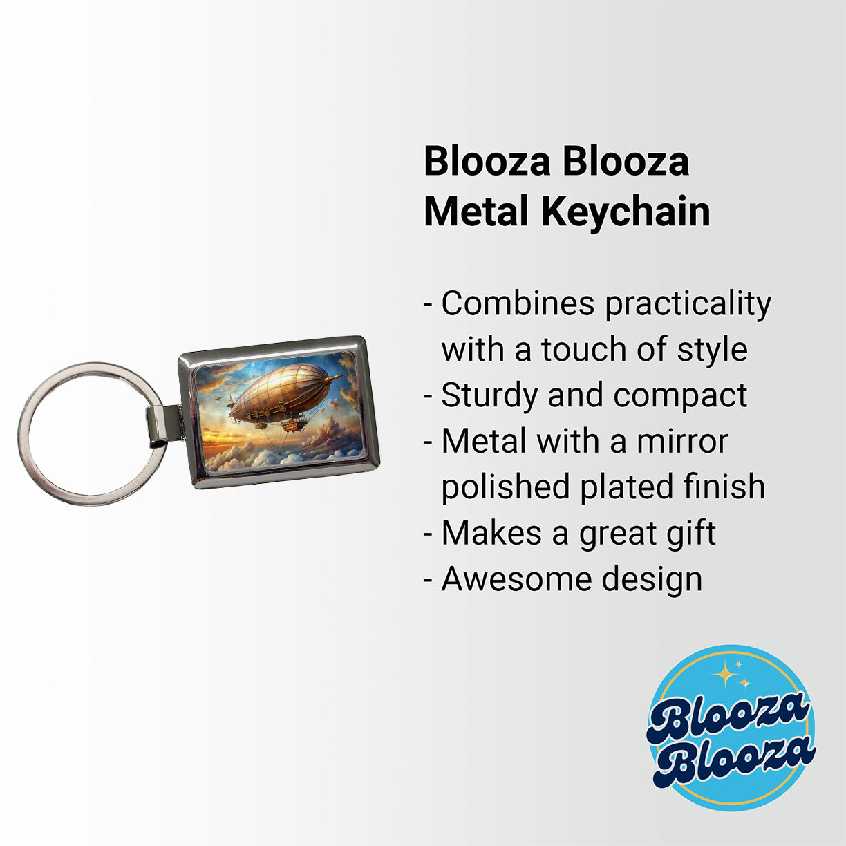 Steampunk Airship Dirigible Flying in Cloudy Sky Fantasy Sci-fi Rectangle Metal Keychain